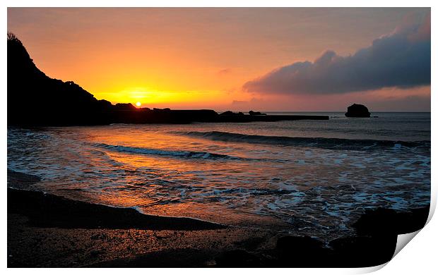  Millendreath Beach Looe at Sunrise Print by Rosie Spooner