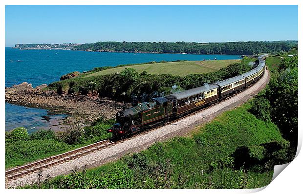  Steam train passing Saltern Cove near Goodrington Print by Rosie Spooner