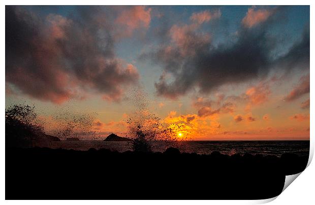  HIgh tide at sunrise Meadfoot Beach Torquay Print by Rosie Spooner