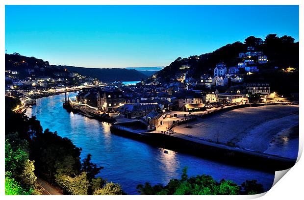  Night View along the River Looe Print by Rosie Spooner