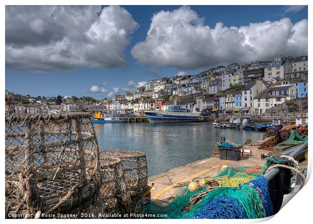 Lobster pots on the quay at Brixham Print by Rosie Spooner