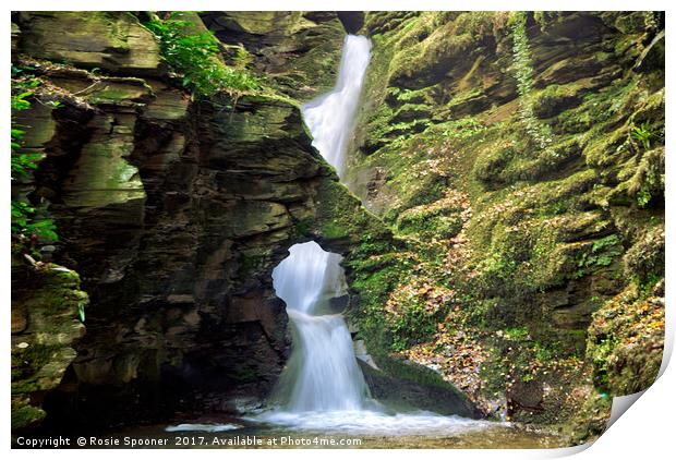 St Nectans Glen Waterfall at Thethevy nearTintagel Print by Rosie Spooner