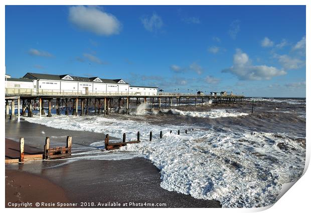 Rough seas by the pier on Teignmouth Beach  Print by Rosie Spooner