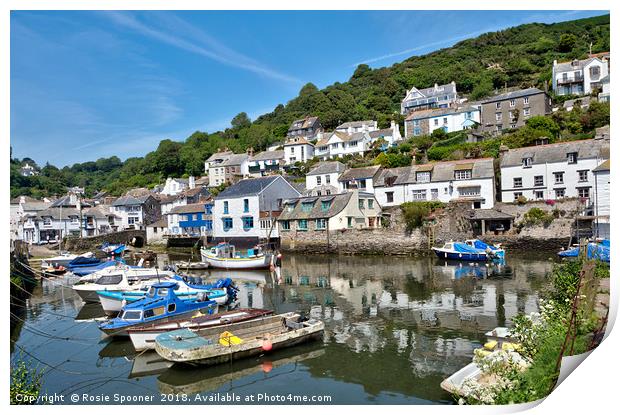 Colourful boats and houses at Polperro Harbour Print by Rosie Spooner