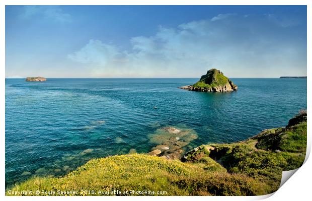 Thatcher Rock and the Orestone in Torquay Print by Rosie Spooner