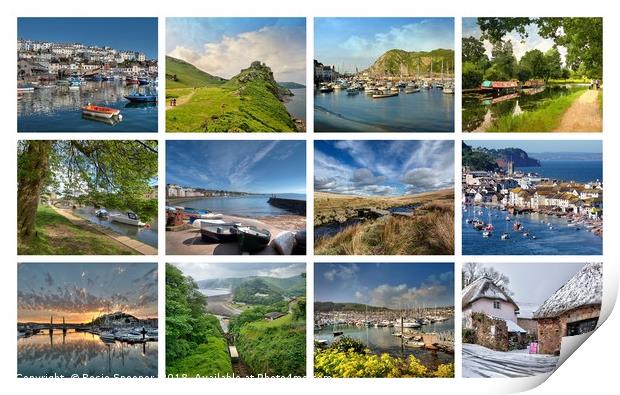 A collage of twelve beautiful photos around Devon Print by Rosie Spooner