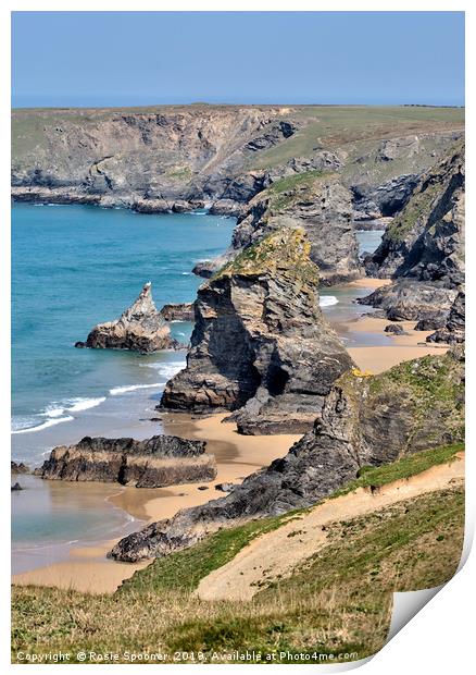 Portrait View of Bedruthan Steps in Cornwall Print by Rosie Spooner