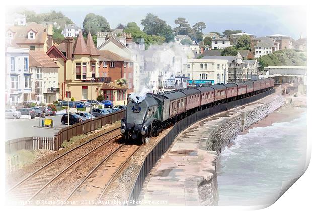 Steam train passing through Dawlish in South Devon Print by Rosie Spooner