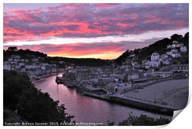 Looe at Sunset from Hannafore West Looe Print by Rosie Spooner