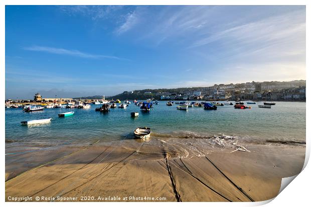 The Lighthouse at Smeaton's Pier view at St Ives Print by Rosie Spooner