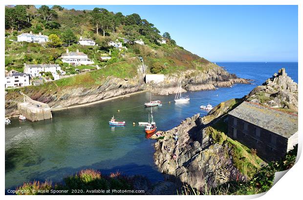 Polperro Outer Harbour and The Old Net Loft Print by Rosie Spooner