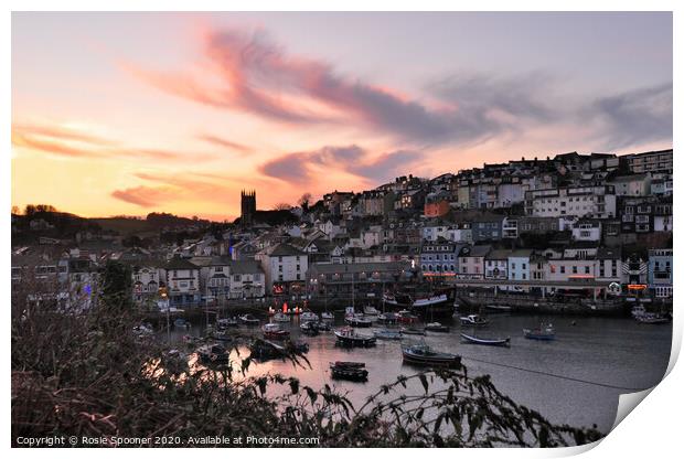 Brixham Harbour at Sunset Print by Rosie Spooner