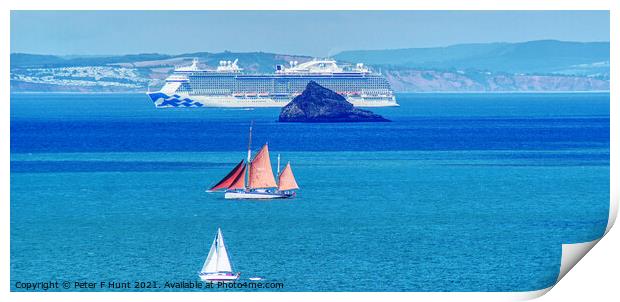 Three Boats In Torbay  Print by Peter F Hunt