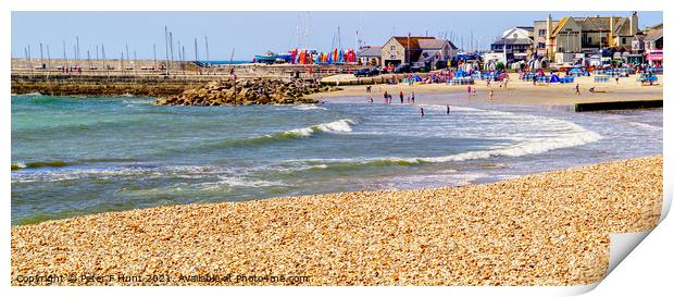 Lyme Regis Beach And Harbour  Print by Peter F Hunt
