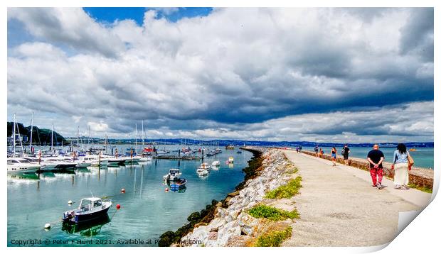 A Breakwater Walk At Brixham Print by Peter F Hunt