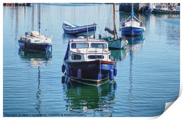 Calm Waters In Brixham Harbour  Print by Peter F Hunt