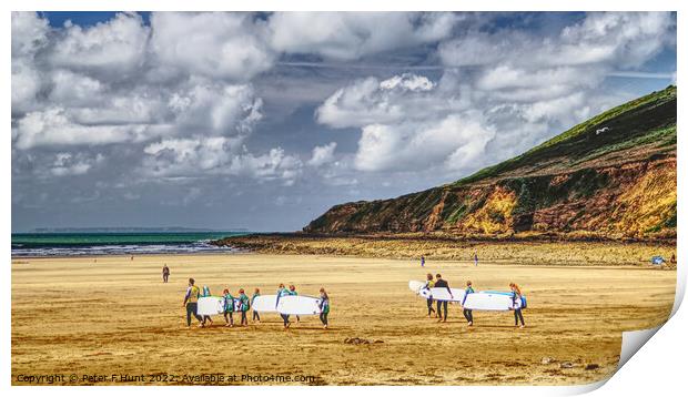 Surf School Heading For The Surf At Saunton Sands Print by Peter F Hunt