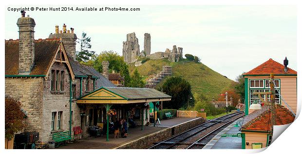  Corfe Castle and Railway Station Print by Peter F Hunt