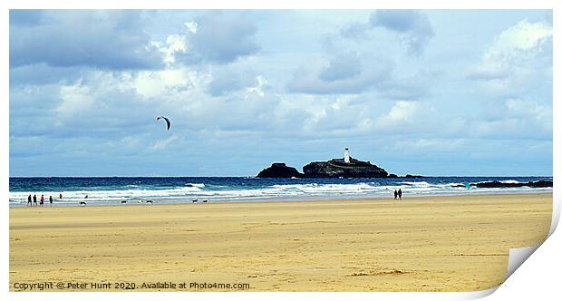 Godrevy Beach And Lighthouse Print by Peter F Hunt