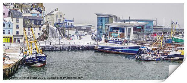 Brixham In The Snow Print by Peter F Hunt