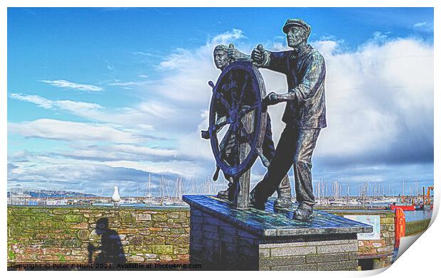 Brixham Man And Boy Statue Print by Peter F Hunt