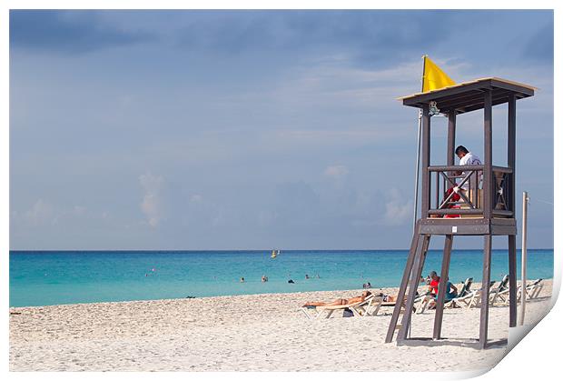 life guard tower on beach Print by Lloyd Fudge