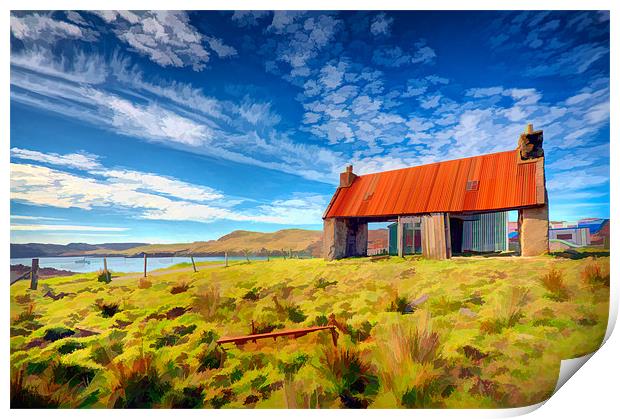 Old Hebridean Barn - Isle of Lewis Print by Les Ellingham