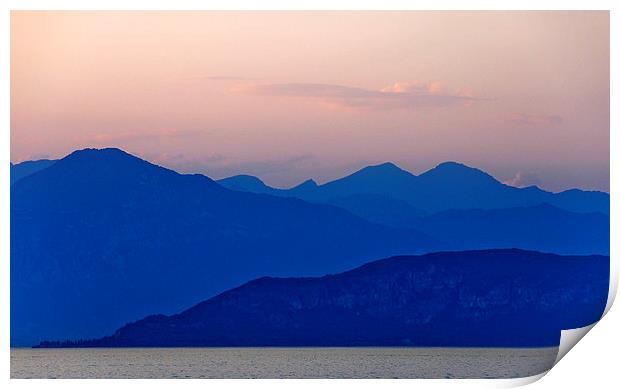 Lake Garda at sun down Print by Peter Lennon