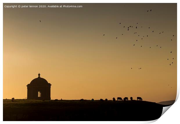 Mussenden Temple in silhouette Print by Peter Lennon