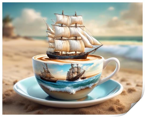 Just One More Cup Of Cappuccino Before We Sail. Print by Anne Macdonald