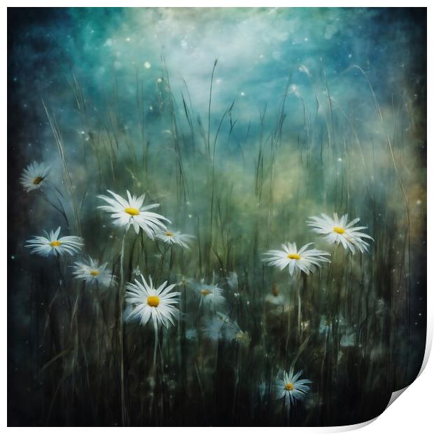 Daisies In Long Grass Print by Anne Macdonald