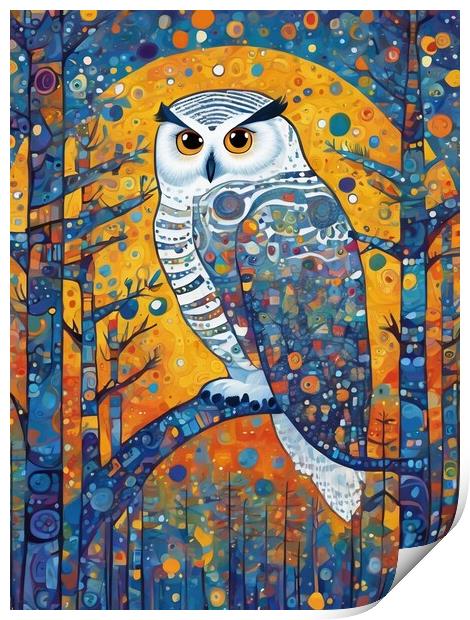Snowy Owl On A Branch Print by Anne Macdonald