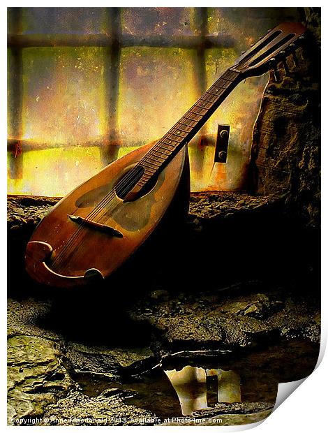 Antique Mandolin In The Castle Window Print by Anne Macdonald