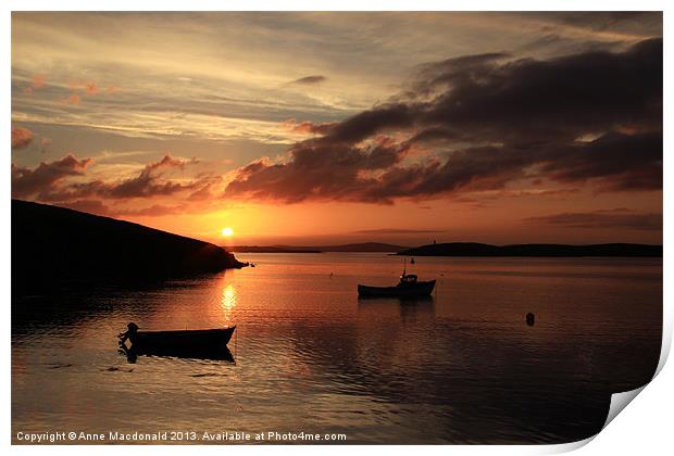 Sunset And Boats At Trondra Print by Anne Macdonald