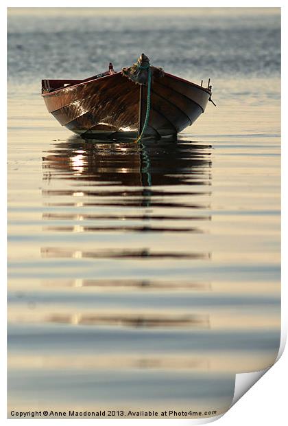 Small Boat Reflecting At Moorings Print by Anne Macdonald