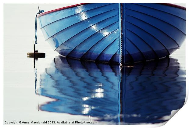 Small Blue Boat At Moorings Print by Anne Macdonald