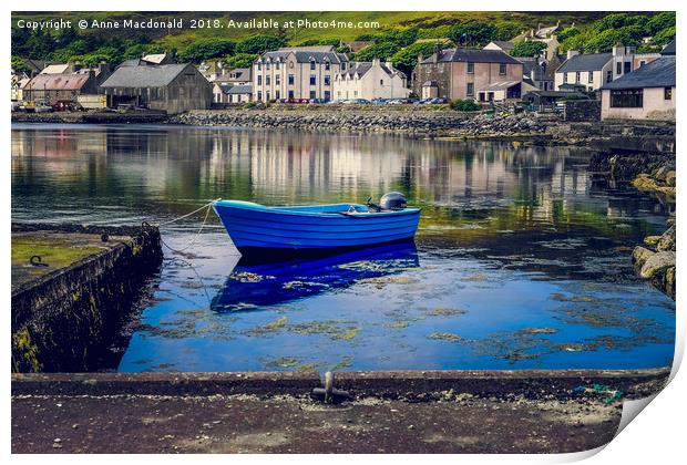 Blue Boat At The Waterfront, Scalloway, Shetland Print by Anne Macdonald