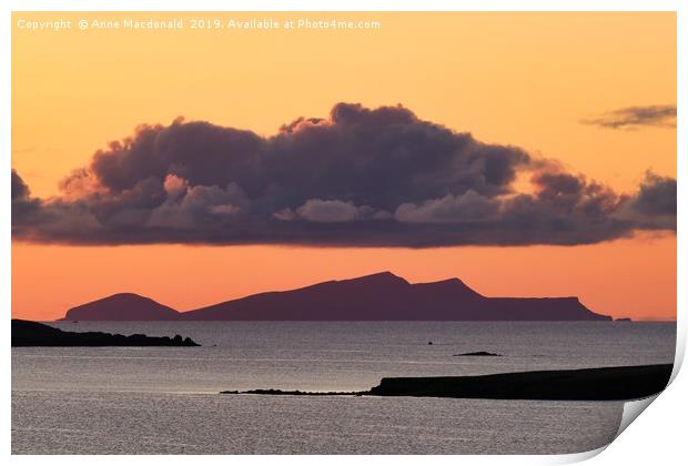 Sunset And Cloud Over Foula                        Print by Anne Macdonald