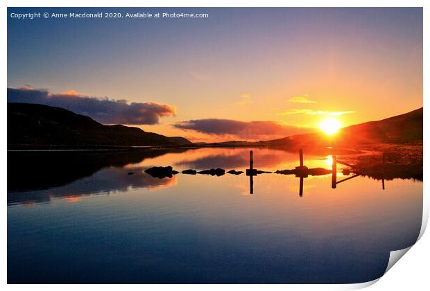 Sunset Over Tingwall Loch, Shetland. Print by Anne Macdonald
