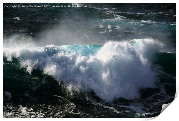 Wave Power Near Hamnavoe Lighthouse, Shetland. Print by Anne Macdonald