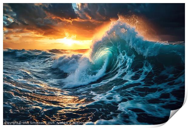 Wave in the evening light Print by Silvio Schoisswohl