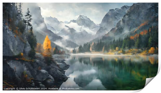 Mysterious mountain lake Print by Silvio Schoisswohl
