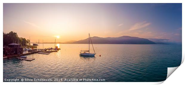 Morning atmosphere at the Attersee lake Print by Silvio Schoisswohl