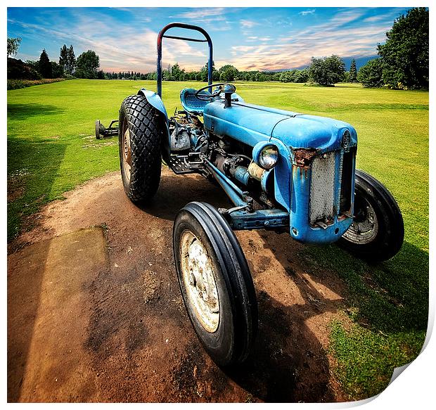 Nostalgic Charm of a Blue Tractor Print by P D