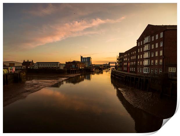 Golden Hour on River Hull Print by P D