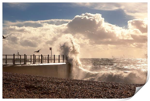 Storm Waves Splashing Over Harbour Arm, Old Town,  Print by Christine Kerioak