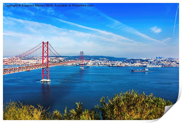 Bridge of 25th April over river Tajo, Lisbon, Port Print by Dragomir Nikolov