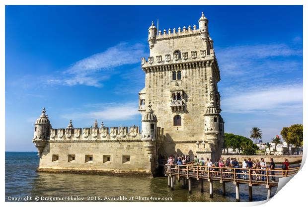Lisbon, Portugal at Belem Tower on the Tagus River Print by Dragomir Nikolov