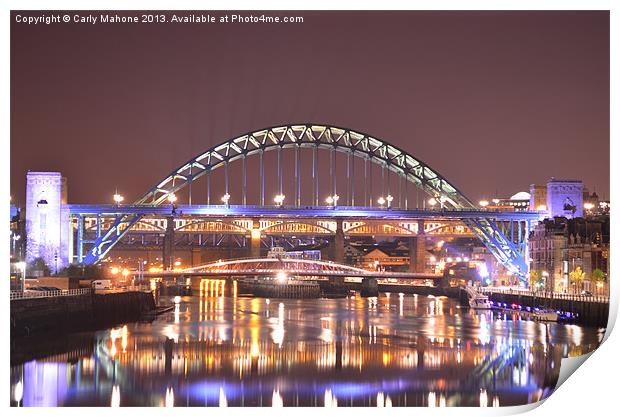 Tyne Bridges at night, Print by Carly Mahone