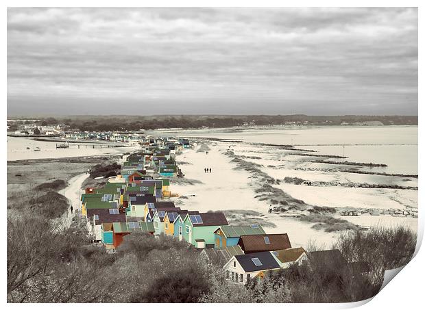 Vivid Mudeford Quay Beach Huts Print by Daniel Rose
